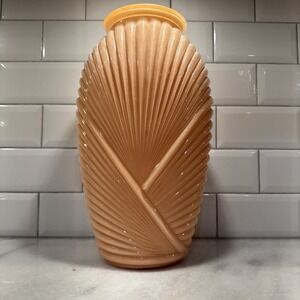 Vtg 1980's Anchor‎ Hocking Peach Salmon Ribbed Glass Vase 12.5" Art Deco